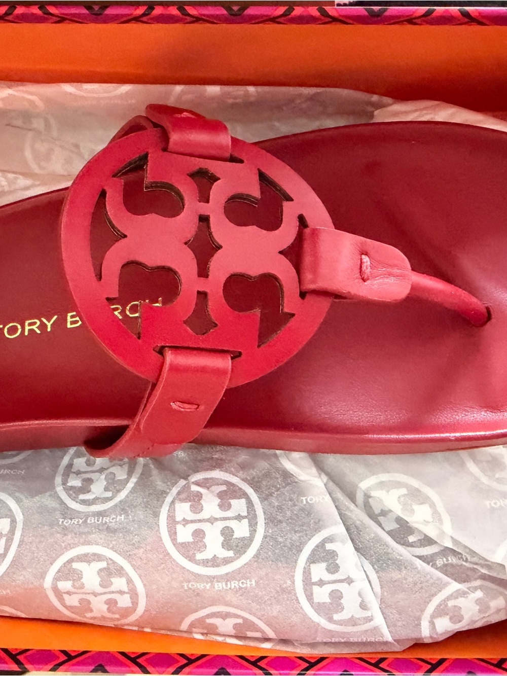 Tory Burch Red Leather Logo Thong Sandals